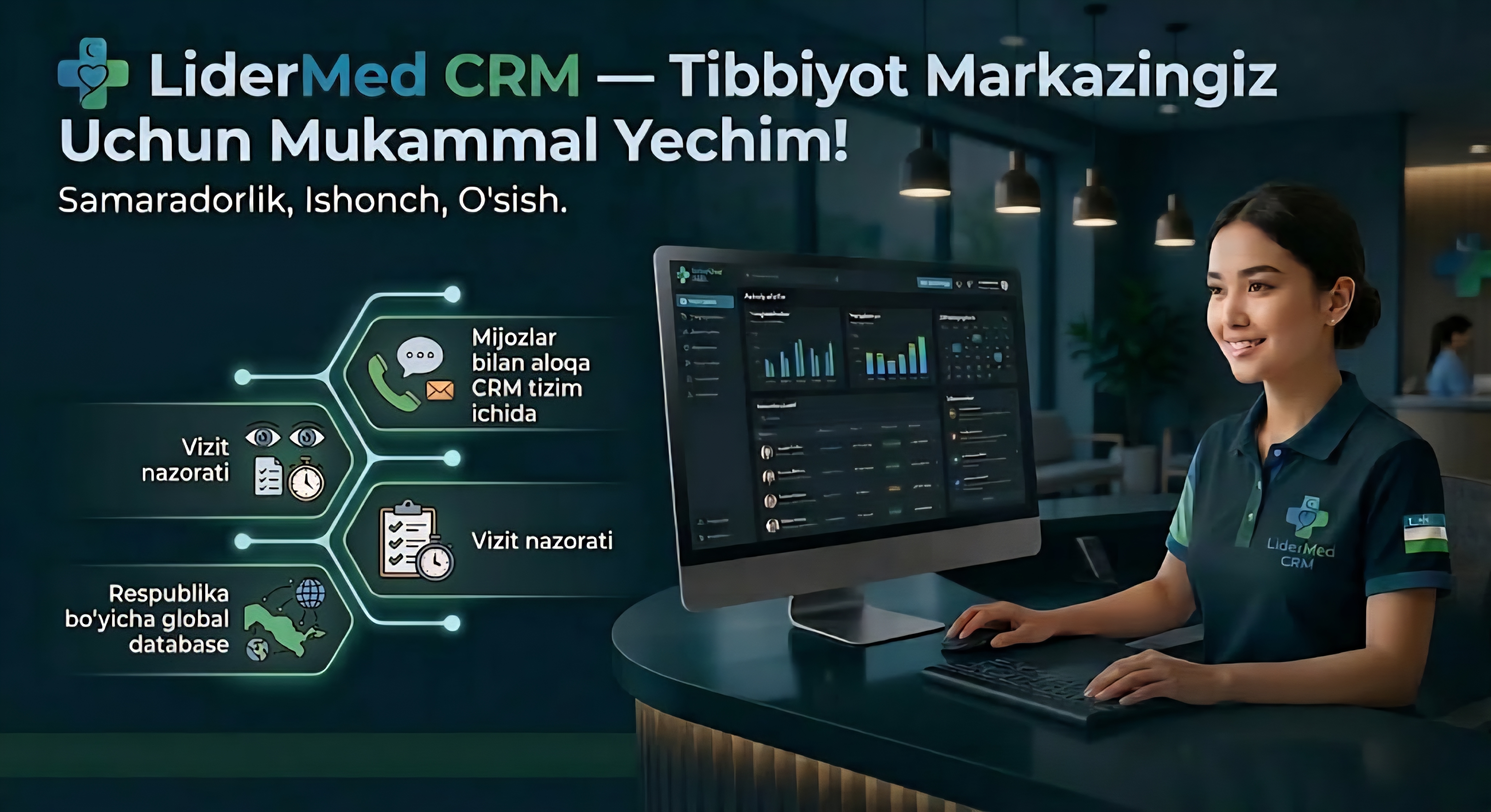 Lidermed CRM — tibbiy vakillar uchun mijozlar bilan ishlash tizimi skrinshoti